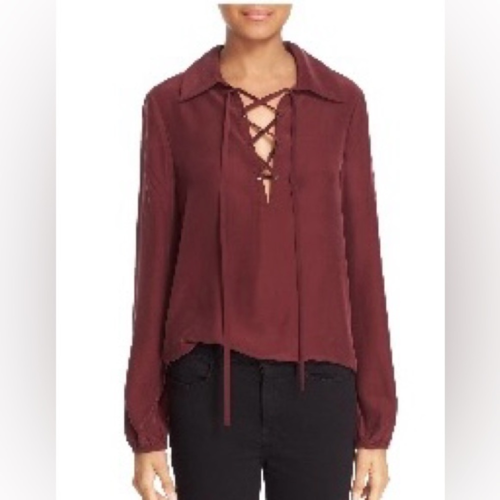 Frame Denim Burgundy Lace-Up Blouse